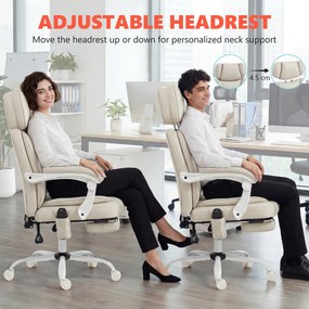 HOMCOM Wysokie krzesło biurowe z masażem wibracyjnym i podgrzewaniem, ergonomiczne, regulowane, z podnóżkiem, kremowobiały | Aosom PL