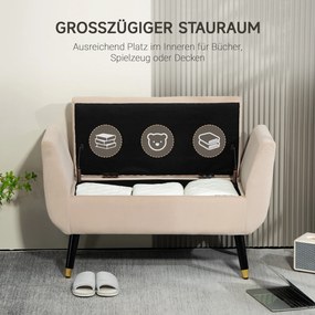HOMCOM Tapicerowana ławka welurowa z podłokietnikami i miejscem do przechowywania beżowa 107x42x65 cm | Aosom PL