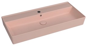 Umywalka  ceramiczna nablatowa / wisząca różowa z półką i otworem na baterie 100 x 45 cm LERA pink