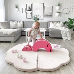 Mata do zabawy 160x160cm dla dziecka chmurka składana, welurowa, jasnoróżowa - meowbaby®