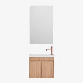 Zestaw Wiszących Mebli Łazienkowych Zintegrowany Z Umywalką Narek Popielaty Brąz & Prostokątny Led I Przeciwmgielny 55x90 Cm Riben & ↔︎ - Sklum