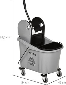 HOMCOM Wózek do Mopa z Prasą, 36L, Separator Wody, 4 Koła, Czarny/Szary