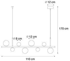 Lampa wisząca czarna z dymionym szkłem, wydłużona 8-punktowa - MonakoDesignerski Oswietlenie wewnetrzne