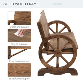 Outsunny Wygodna Ławka Ogrodowa z Podłokietnikami - Lite Drewno, Brązowa, 114x58x80cm - Solidny Mebel na Taras