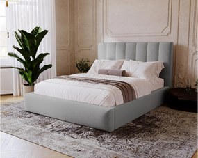 Emporius Velor łóżko dwuosobowe sypialniane 160x200 - pojemnik i stelaż, łóżko dwuosobowe 160x200 w nowoczesnym stylu - aksamit, jasny szary (Magic Velvet 2218)