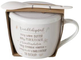 Porcelanowy kubek z pokrywką i łyżeczką, BAKERY, 600 ml