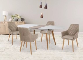 Nowoczesny stół Calipso półokrągły rozkładany 160-200 cm z białym blatem MDF i nogami ze stali w kolorze dąb san remo