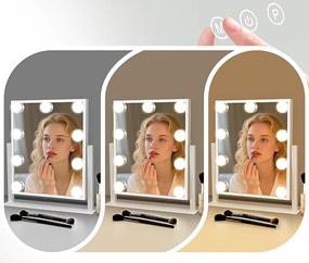 NETTLIFE Hollywood Mirror Podświetlane lusterko do makijażu - Lustro kosmetyczne z 9 diodami LED Małe lusterko kosmetyczne ze światłem obrotowym w 3 trybach