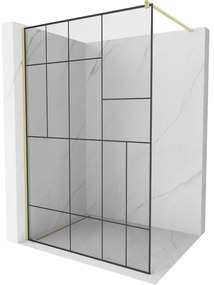 Mexen Kioto ścianka prysznicowa Walk-in 100 x 200 cm, czarny wzór 8 mm, złota szczotkowana - 800-100-101-55-78