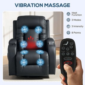 HOMCOM Fotel masujący z funkcją bujania, leżenia i ogrzewania, 3 tryby, obrotowy, czarny | Aosom PL