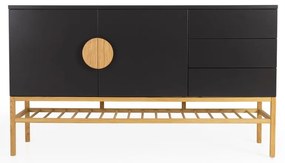 Czarna komoda z nogami z drewna dębowego Tento Scoop, szer. 176 cm