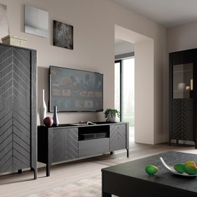 Szafka RTV stojąca ALICANTE 160 cm do Salonu pod Telewizor z 1 Szufladą - Czarny