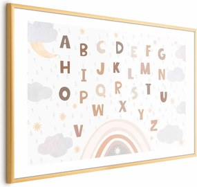 Plakat Literki 30x21 cm z ramą złotą z marginesem ARTGEIST B