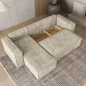 Masseno Narożnik RAVELO z funkcją spania i pojemnikiem na pościel Narozniki L, Rozkładana sofa - Kremowy, POSO 100
