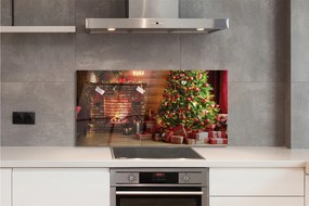 Panel szklany do Kuchni Wieczór przy Kominku i Choince