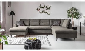 Ciemnoszara aksamitna rozkładana sofa w kształcie litery "U" Miuform Stylish Stan, prawostronna