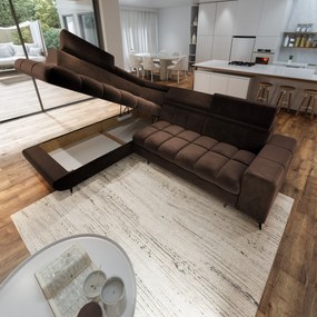 Masseno Narożnik MORIVA z funkcją spania i pojemnikiem na pościel Narozniki L, Rozkładana sofa - Brązowy, MONOLITH 29