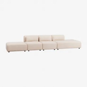 Sofa Modułowy 3-częściowy Z Prawym Szezlongiem I Pufem Fogler Tkanina Baranek Boucle Kremowy Beż - Sklum