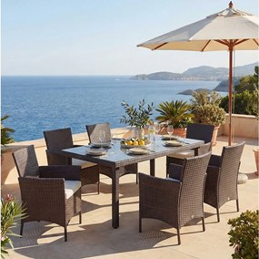 Zestaw z polirattanowym wykończeniem  Hamar (7 elementów),  brązowy, poduszki w kolorze kremowym