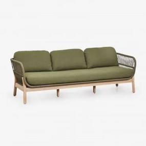 Sofa Ogrodowy 3-osobowy Z Drewna Akacjowego I Plecionej Liny Karvia Akacja Brąz & Bukla Szałwiowa Zieleń - Sklum