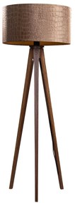 Lampa podłogowa na trójnogu z drewna orzechowego z welurowym abażurem wzór krokodyla 50 cm - Tripod Classic klasyczny/Antyczny Oswietlenie wewnetrzne