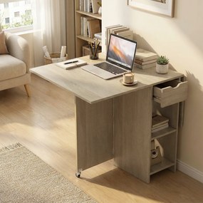 HOMCOM Rozkładany stół jadalniany dla 2–4 osób, stół na kółkach z otwartą półką i szufladą, idealny do małych przestrzeni, naturalny | Aosom PL