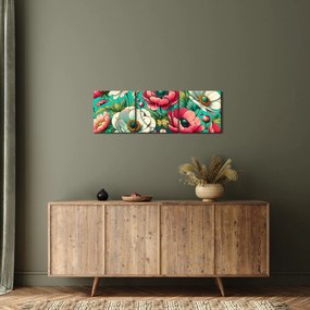 Obraz - Kwiaty na niebieskim tle (z zegarem) (90x30 cm)