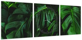 Obraz liści Monstery (z zegarem) (90x30 cm)