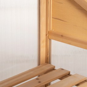 Outsunny Mini szklarnia, mała szklarnia z ramą drewnianą, oknami i podwójnymi drzwiami, 3 półki, 70Dł x 50Szer x 120Wys cm, Brązowa