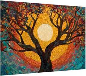 Obraz na szkle - Słońce w koronie drzewa życia (70x50 cm)