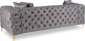 Sofa SORRENTO 3S Trzyosobowa Szara Welurowa Nowoczesna Glamour