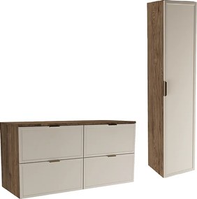 Zestaw do Łazienki 120cm Szafka z Blatem Słupek Fronty Ramka Dąb Orzech / Kaszmir Roma