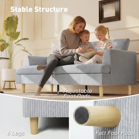 HOMCOM Sofa 3-osobowa, kanapa z podłokietnikami, tapicerowana sofa w sztruksowym stylu do salonu Jasnoszary | Aosom PL