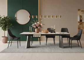 Nowoczesny stół rozkładany Nexus o wymiarach 200(280)×90 cm zachwyca eleganckim blatem z masy ceramicznej i solidną podstawą ze stali szczotkowanej. Styl, trwałość i funkcjonalność w jednym – idealny do jadalni i salonu.