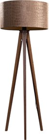 Lampa podłogowa na trójnogu z drewna orzechowego z welurowym abażurem wzór krokodyla 50 cm - Tripod Classic