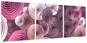 Abstrakcyjny obraz kwiatów róży (z zegarem) (90x30 cm)