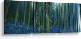 Obraz - Niebieski las (z zegarem) (90x30 cm)