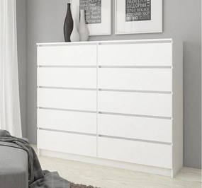 Komoda AKORD K140 Biała 138 cm 10 szuflad kolor Biały mat 138x40x121 cm
