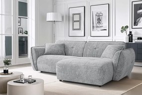 Jasnoszary narożnik z tkaniny szenilowej (prawostronny/z szezlongiem) Nelia – Ropez