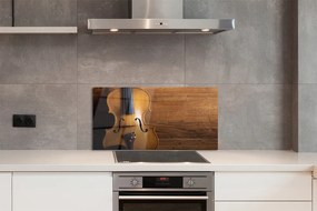 Szklany Panel Skrzypce na Rustykalnym Drewnie