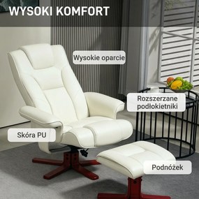 HOMCOM Fotel relaksacyjny z podnóżkiem, w wyglądzie skóry, regulowana oparcie, do 150 kg, kremowobiały