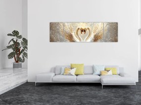 Obraz - Złote łabędzie (170x50 cm)
