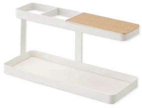 Biały stojak wielofunkcyjny z detalem z drewna bukowego YAMAZAKI Tower Desk Bar