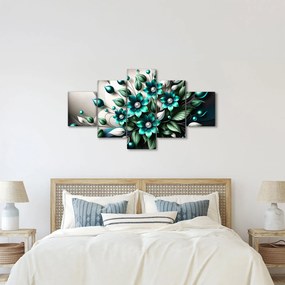 Obraz - 3D turkusowe kwiaty (125x70 cm)