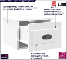 Biała szafka nocna ścienna z szufladą - Ezela