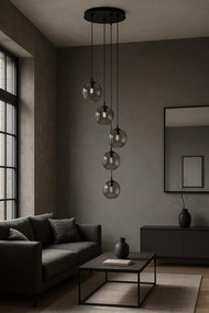 Lampa wiszaca pięć grafitowych kloszy Dori 5, oświetlenie stolika