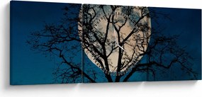 Obraz drzewa z pełnią księżyca (z zegarem) (90x30 cm)