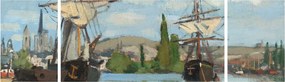 Obraz - Claude Monet, Ships Riding on the Seine at Rouen, reprodukcje (170x50 cm)