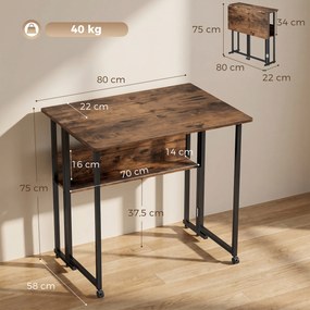 HOMCOM Składane biurko z półką, 80 cm biurko do małych pomieszczeń, biuro, rustykalny brąz | Aosom PL