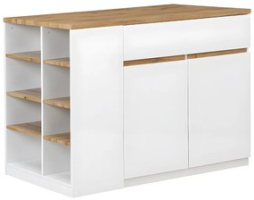 Wyspa kuchenna MEILI z miejscem do przechowywania – kolor biały i dębowy